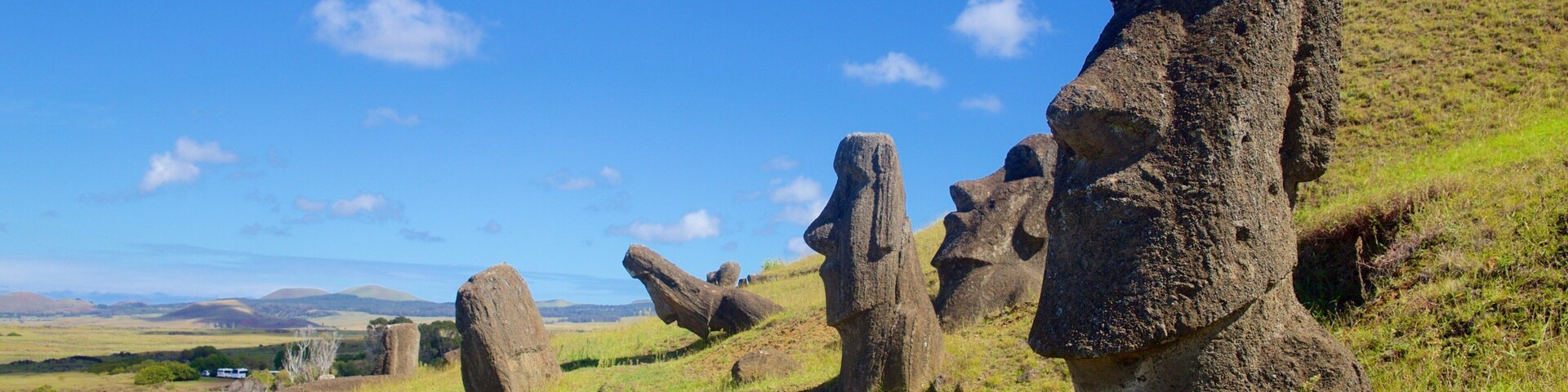 Rano Raraku que inclui elementos de patrimônio e uma estátua ou escultura