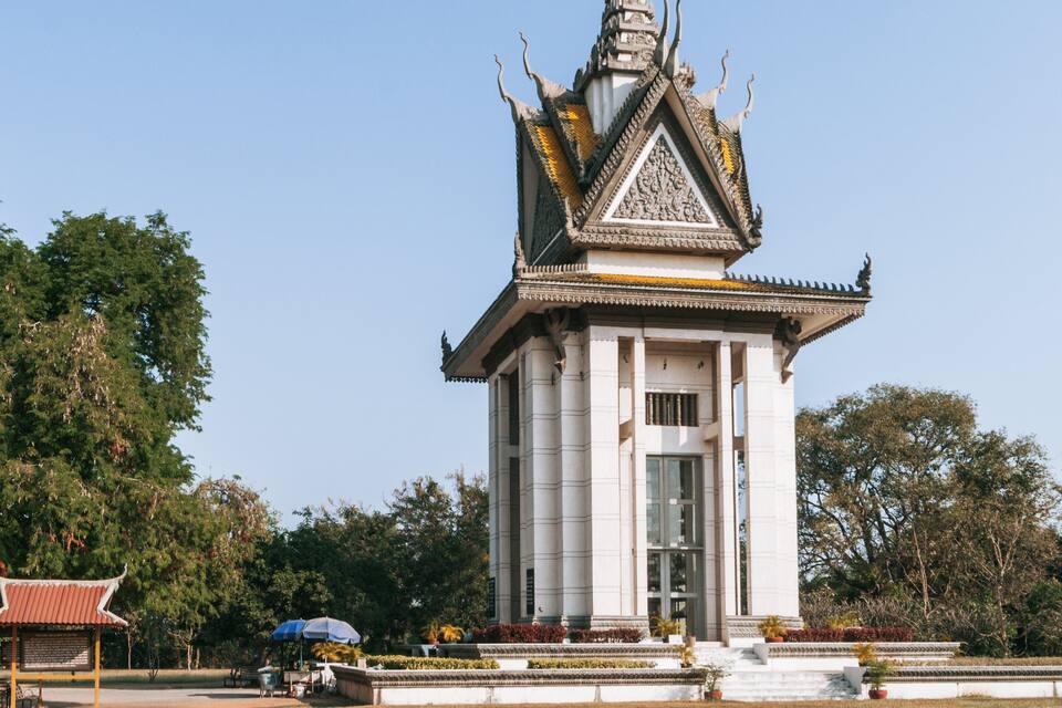 A traditional temple with a multi-tiered roof and ornate decorations.