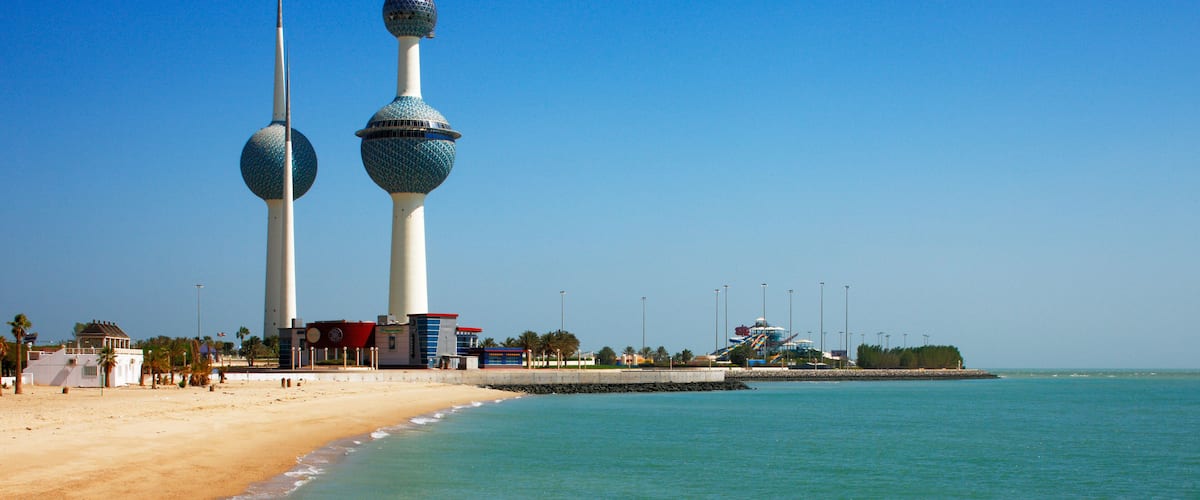 KUWAIT CITY, KUWAIT - JULY 19 - The main tower of Kuwait Towers is 187 m and carries two restaurants and a water tank. The second tower is 147 m and is a water tower. Picture taken on July 19, 2010.