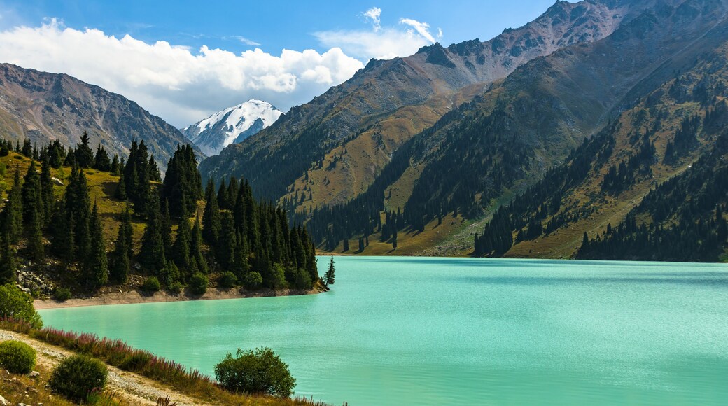 View of the mountains and the Big Almaty lake. Kazakhstan. Tien-Shan Mountains