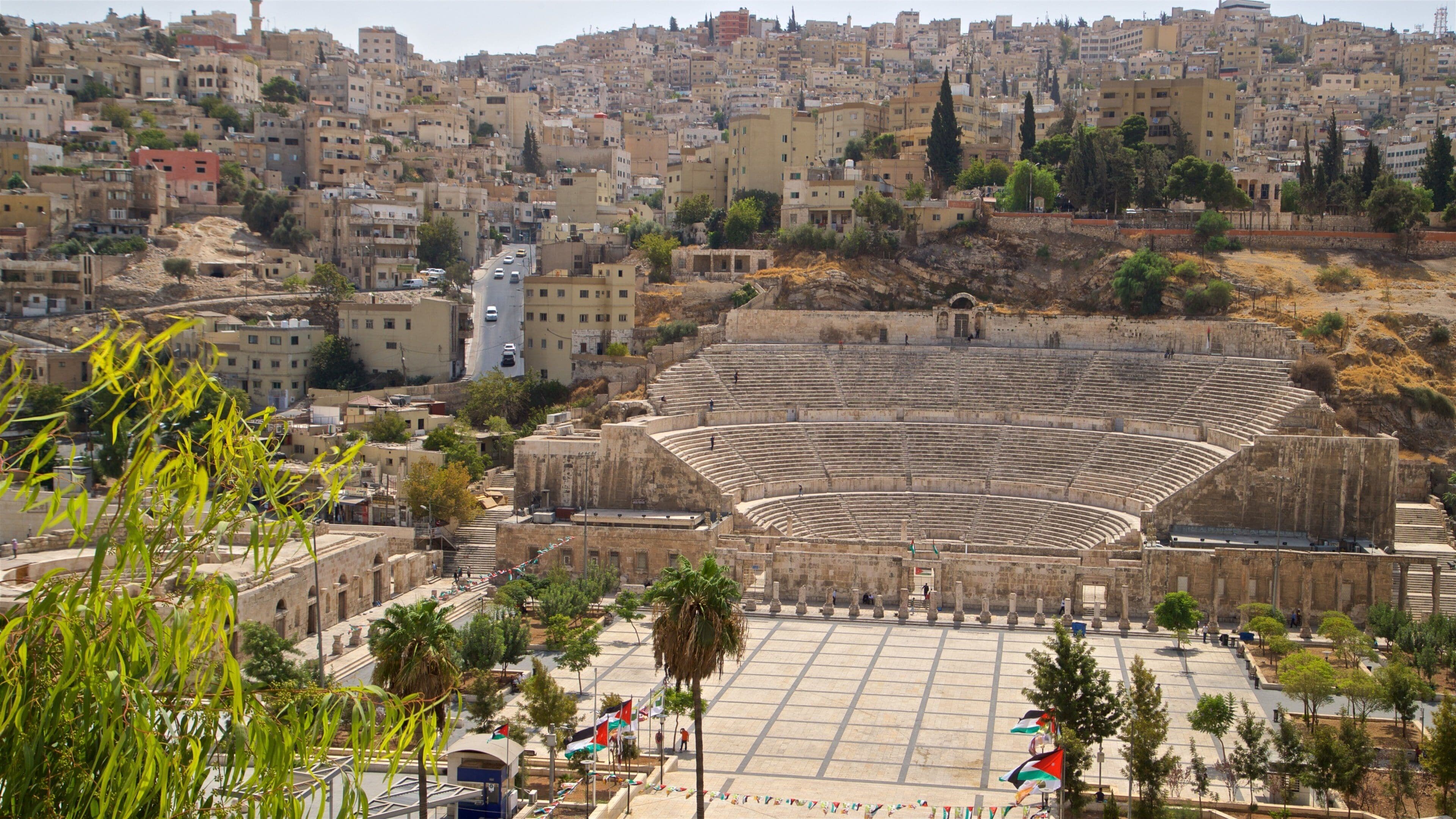 Amman Roman Theater showing heritage architecture, theater scenes and a city