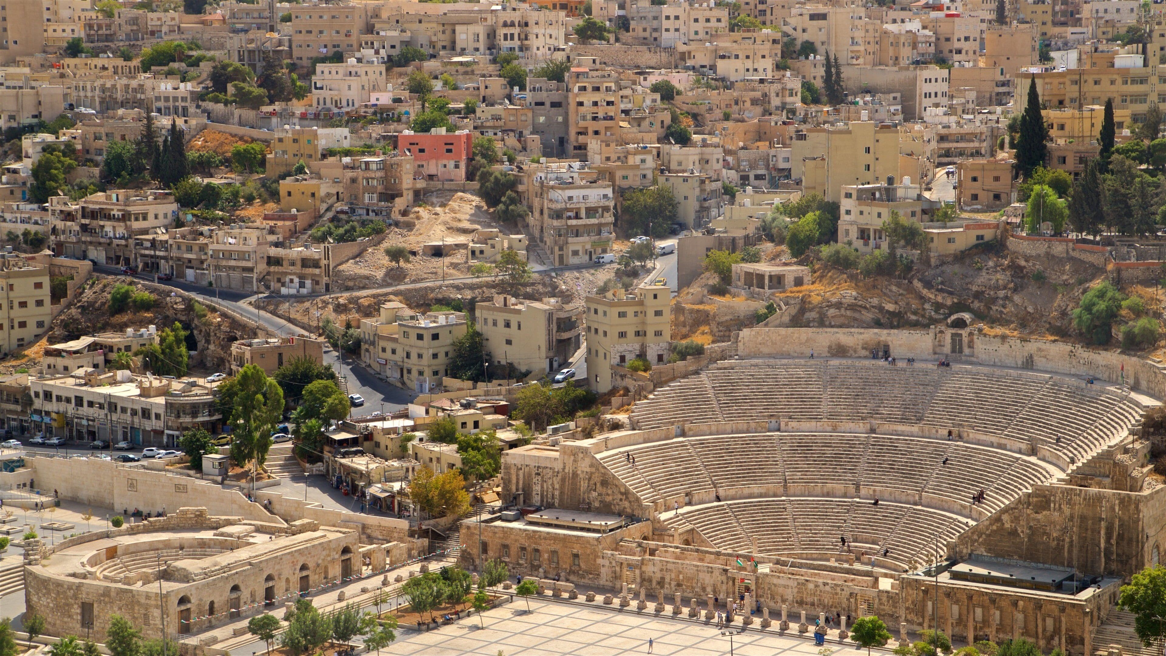 Amman Roman Theater showing landscape views, a city and heritage architecture