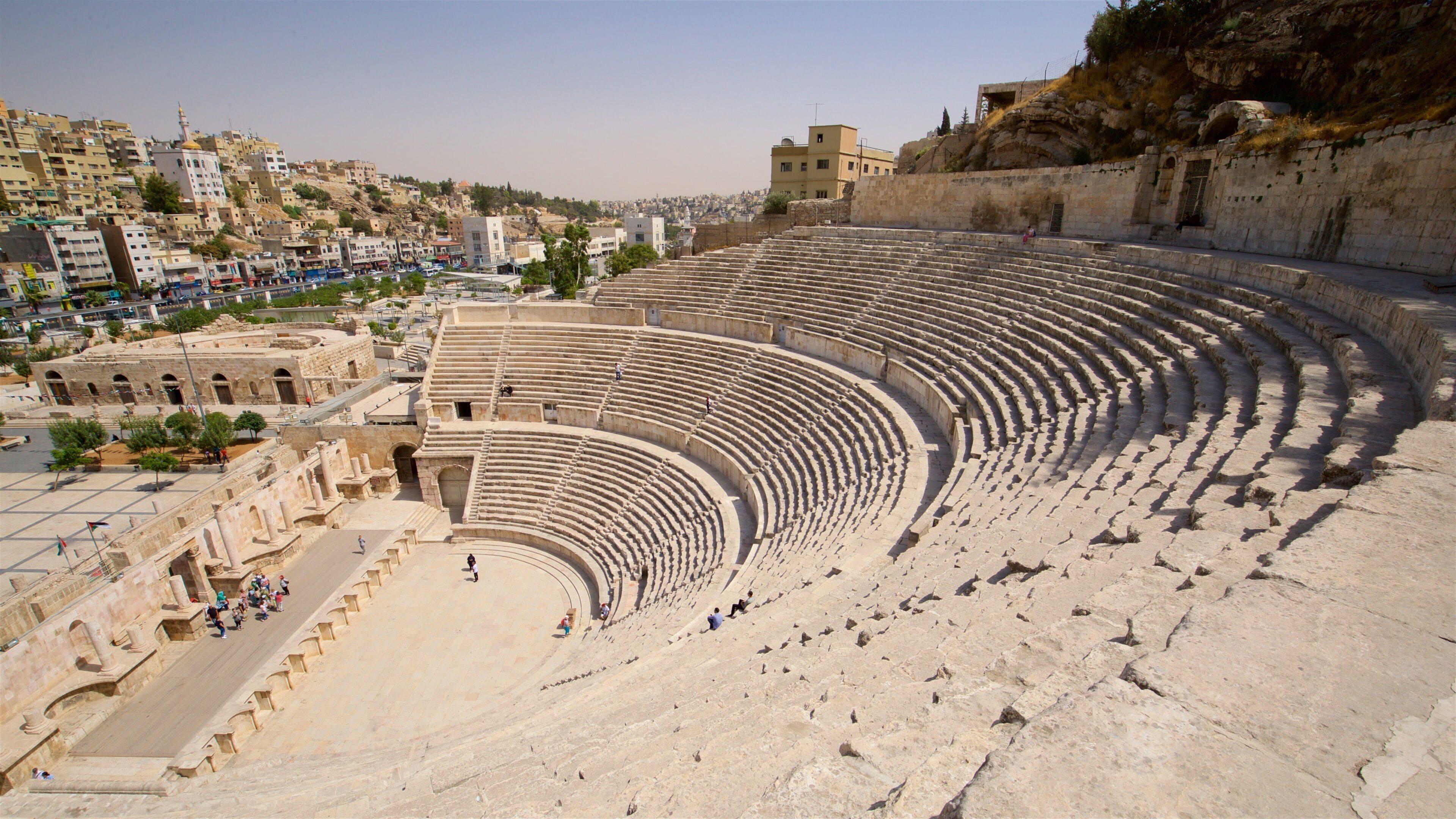 Amman Roman Theater featuring landscape views, a city and theater scenes