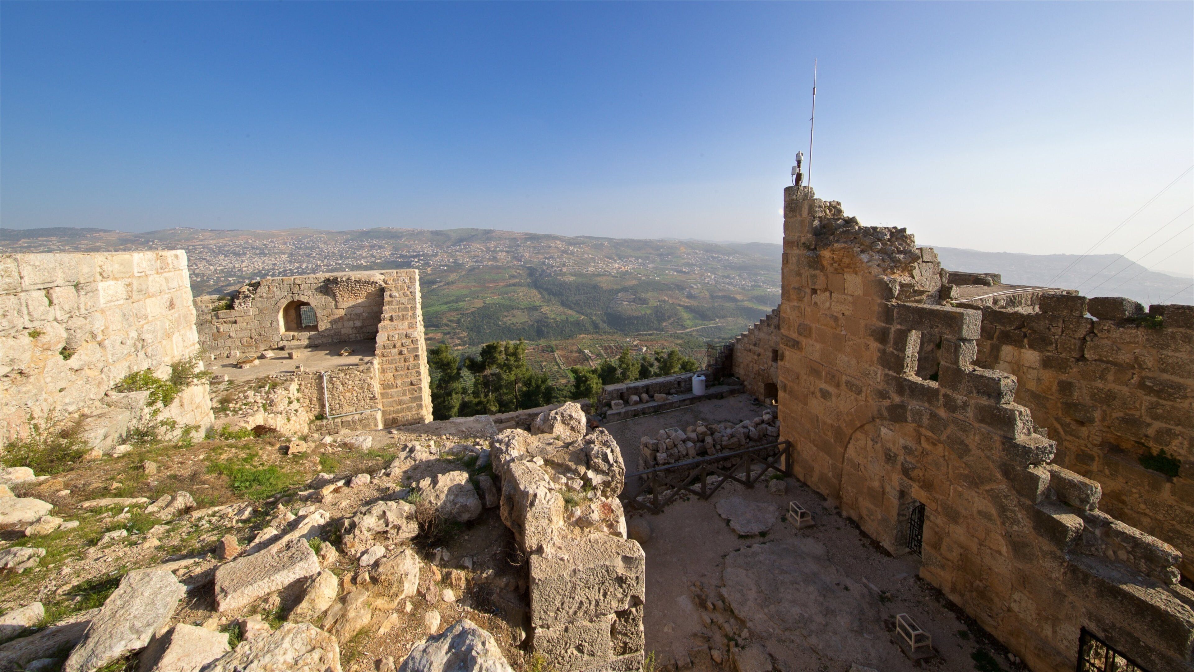 Ajloun Castle featuring landscape views, tranquil scenes and building ruins