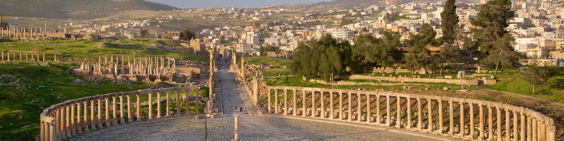 Oval Forum showing building ruins, heritage elements and landscape views