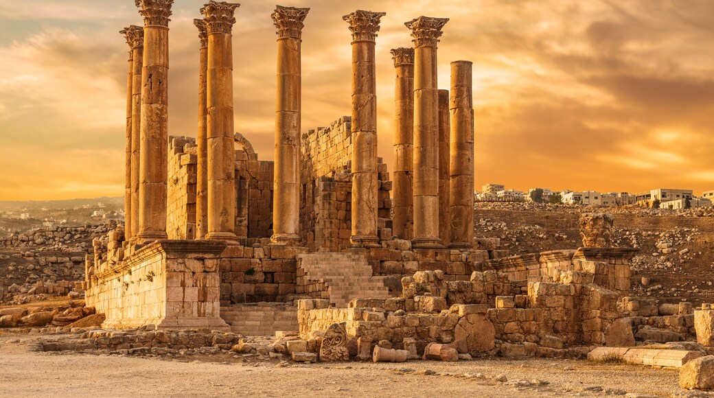 Temple of Artemis in the ancient Roman city of Gerasa at the sunset, preset-day Jerash, Jordan