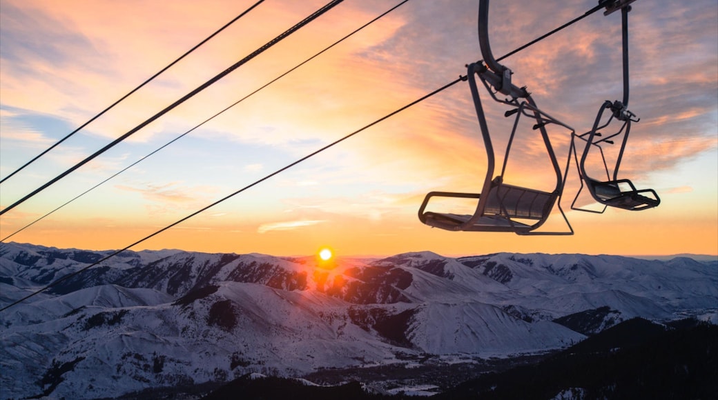 Sun Valley Ski Resort featuring mountains, snow and a sunset