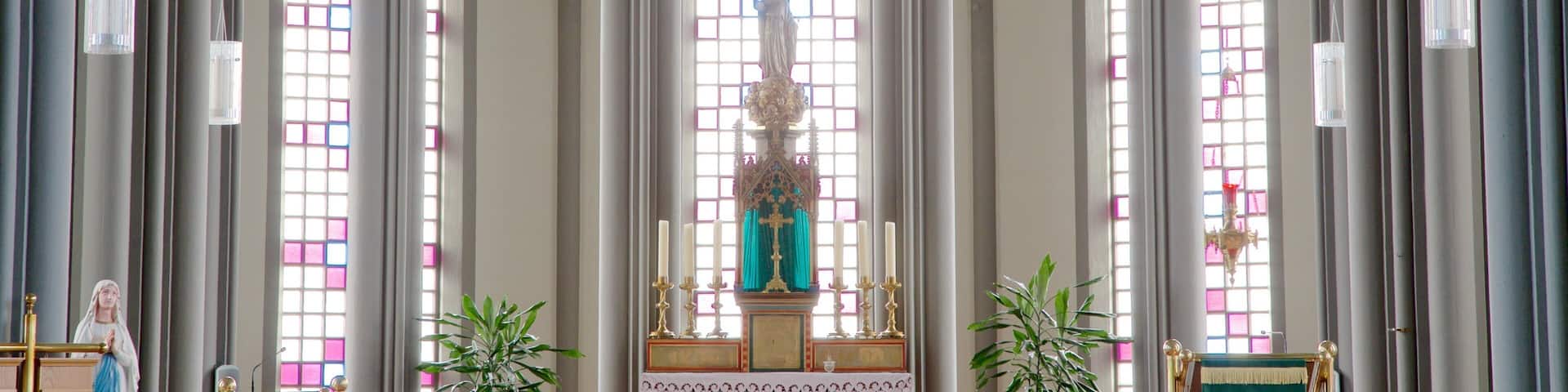 Landakotskirkja showing religious elements, interior views and a church or cathedral