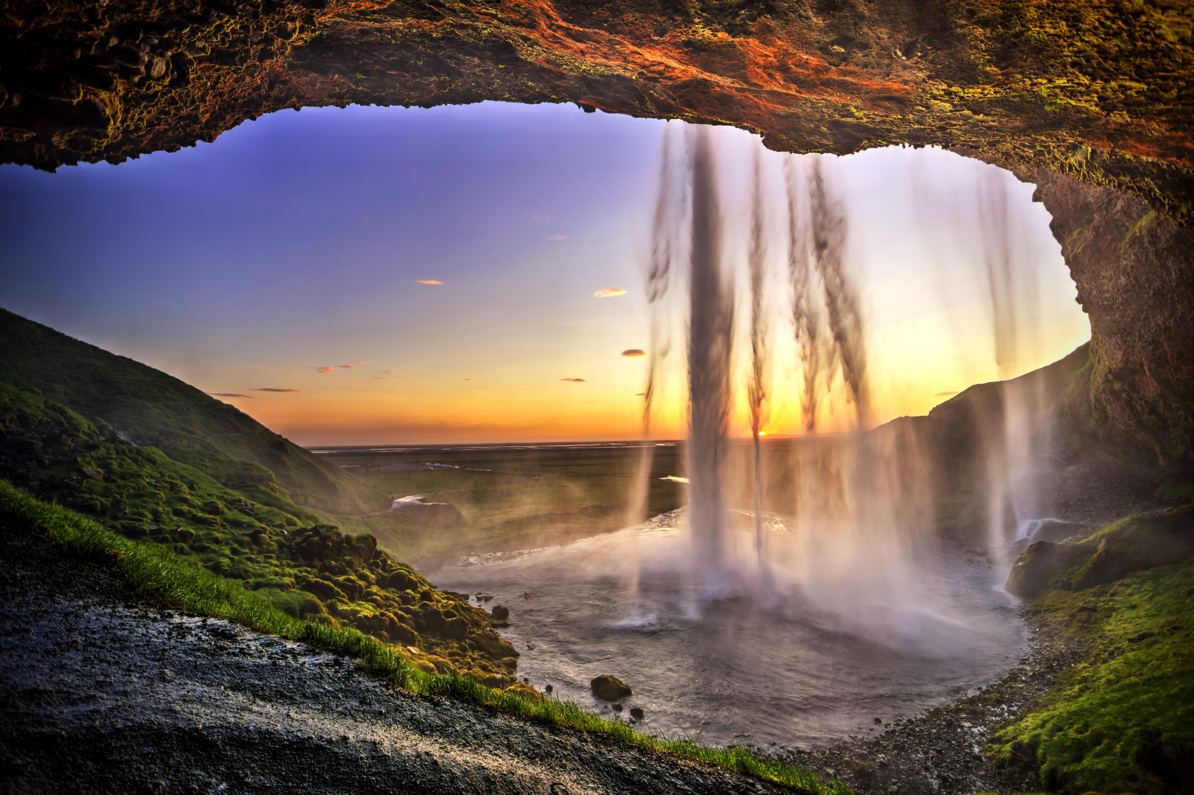 Seljalandfoss from behind cave interior, Iceland