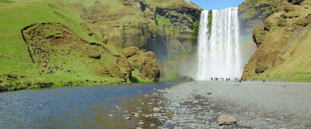 Skogafoss showing a river or creek and a waterfall