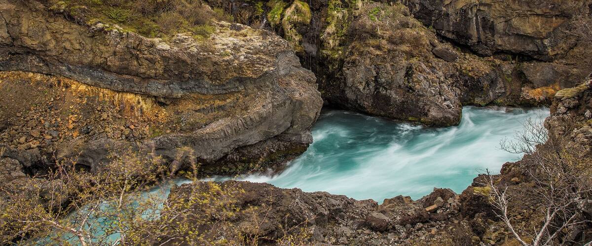 Just a bit further up the river. You can really see the blue here and how the water hasn't really been able to carve much rock away.