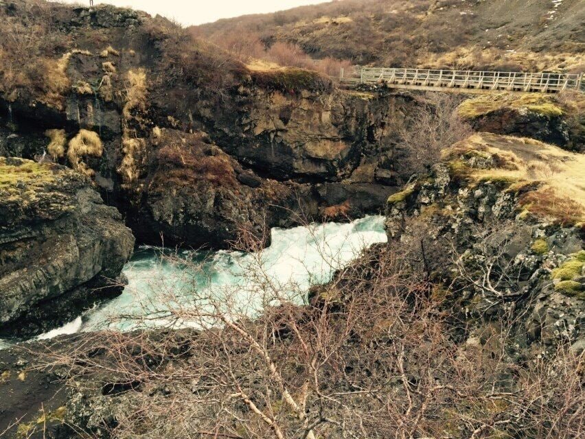 Instead of a bridge there used to be a natural rock bridge but the story is that 2 children died while trying to cross the arch at night... The mother had this arch dynamited. 