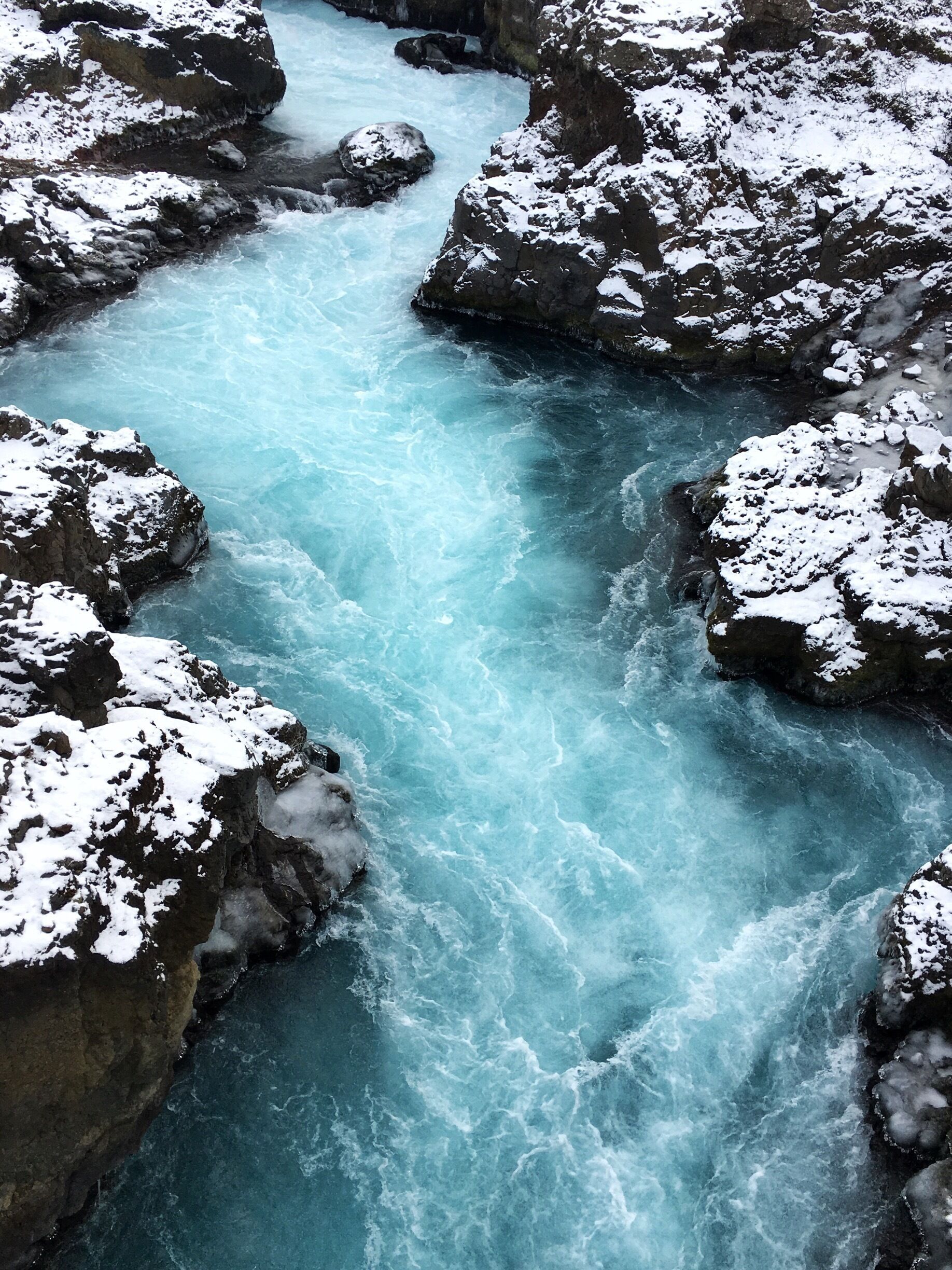 That #blue 💙

The meaning of this waterfall is translated as "Children's waterfall". According to the saga, there were two children who were supposed to stay home while the parents went to church for Christmas Mass. When the parents returned from mass, they discovered that the children had disappeared (possibly because the children got bored and decided to go out).

They then followed the children's tracks to this waterfall at the stone natural bridge where the tracks disappeared. The mother concluded that the children must have fallen into the river and drowned. Then, the mother had the arch destroyed in order to ensure no one else faces a similar fate. 