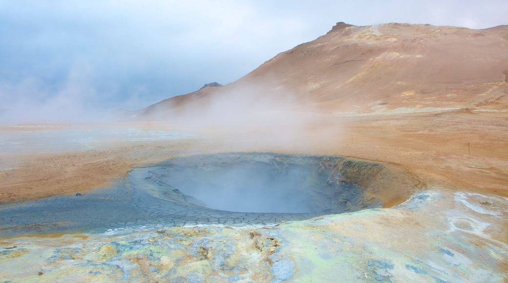 Namafjall which includes a hot spring and mist or fog