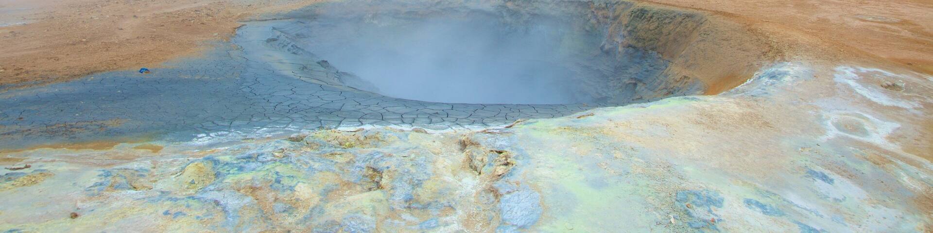 Namafjall which includes a hot spring and mist or fog