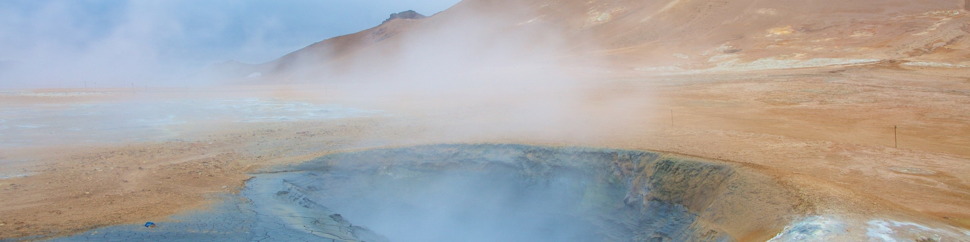 Namafjall which includes a hot spring and mist or fog