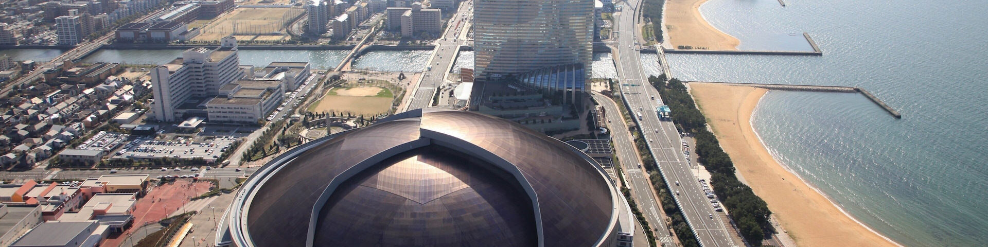 PayPay Dome featuring landscape views, a coastal town and a city