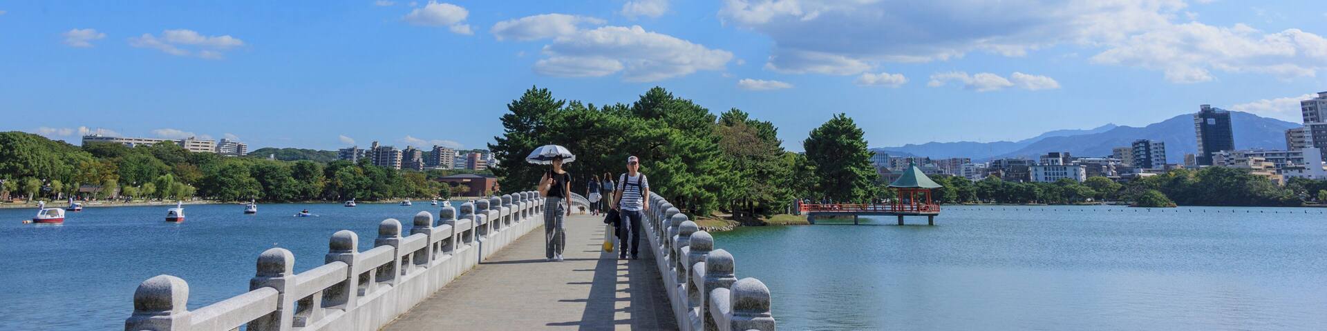 Un puente sobre el agua, con un paisaje urbano al fondo.