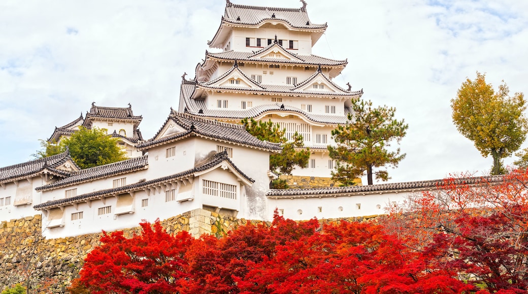 Himeji Castle, also called White Heron Castle, in autumn season, Japan.
