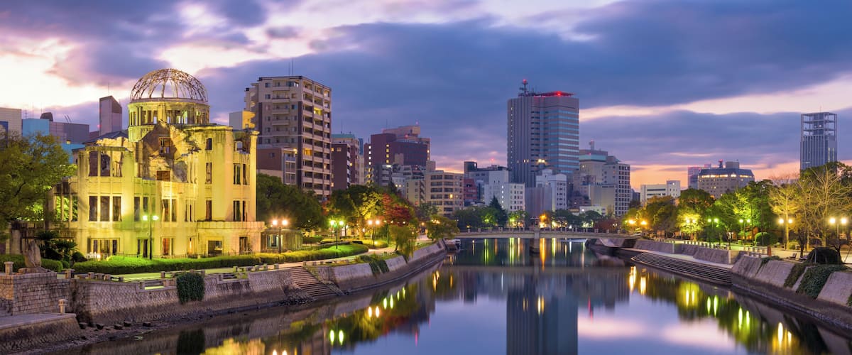 Hiroshima, Japan skyline at the Atomic Dome.