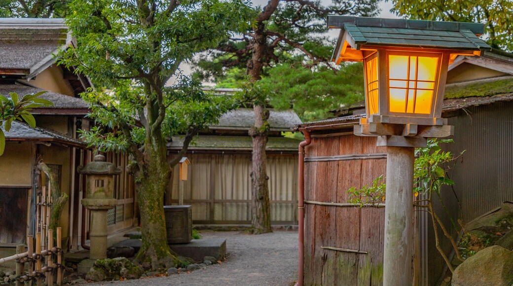Kenrokuen Garden showing heritage elements and a small town or village