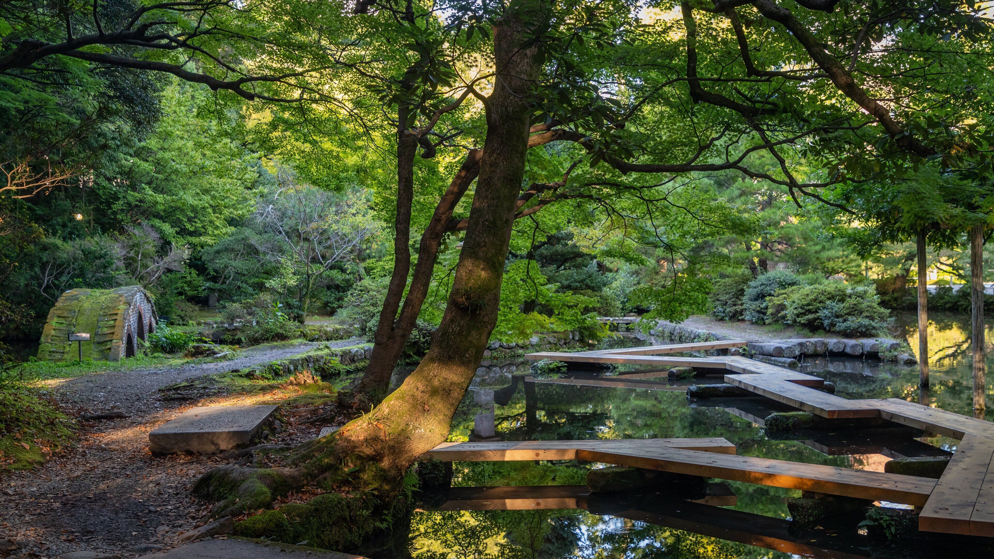Oyama Shrine showing a pond and a garden