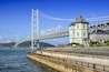 Kobe, Japan at Akashi Kaikyo Bridge spanning the Seto Inland Sea to Awaji Island.