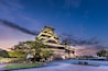 Beautiful sunset at Kumamoto Castle in Kyushu, Japan.