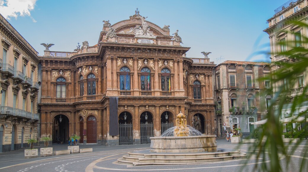 Theater and fountain on Piazza Vincenzo Bellini in Catania, Sicily, Italy. Teatro Massimo Bellini.; Shutterstock ID 736774237; purchase_order: Comps; job: ; client: ; other: