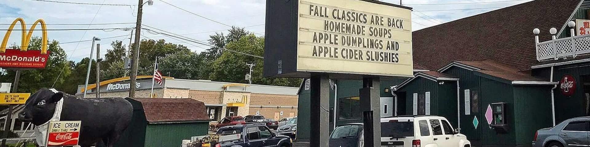 Burger Place near where I grew up. The Haps Delight burger is the bomb with thousand island on it. When we were little we sat in the happy trolley inside to eat. Soda fountain and ice cream counter. Fun place!