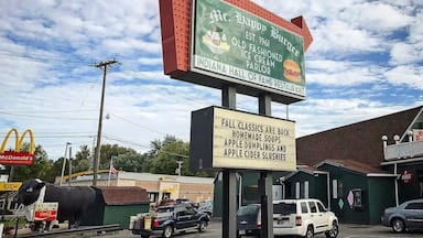 Burger Place near where I grew up. The Haps Delight burger is the bomb with thousand island on it. When we were little we sat in the happy trolley inside to eat. Soda fountain and ice cream counter. Fun place!