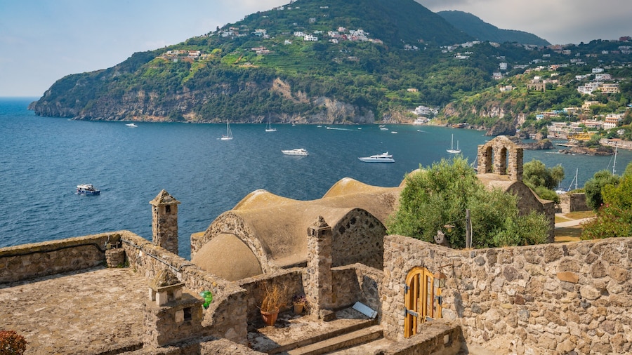 Aragonese Castle showing general coastal views and a coastal town