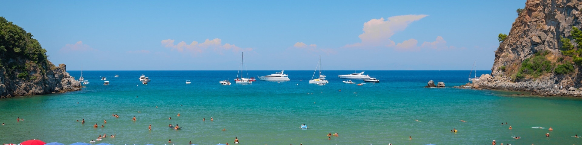 Bay of San Montano showing a sandy beach and general coastal views