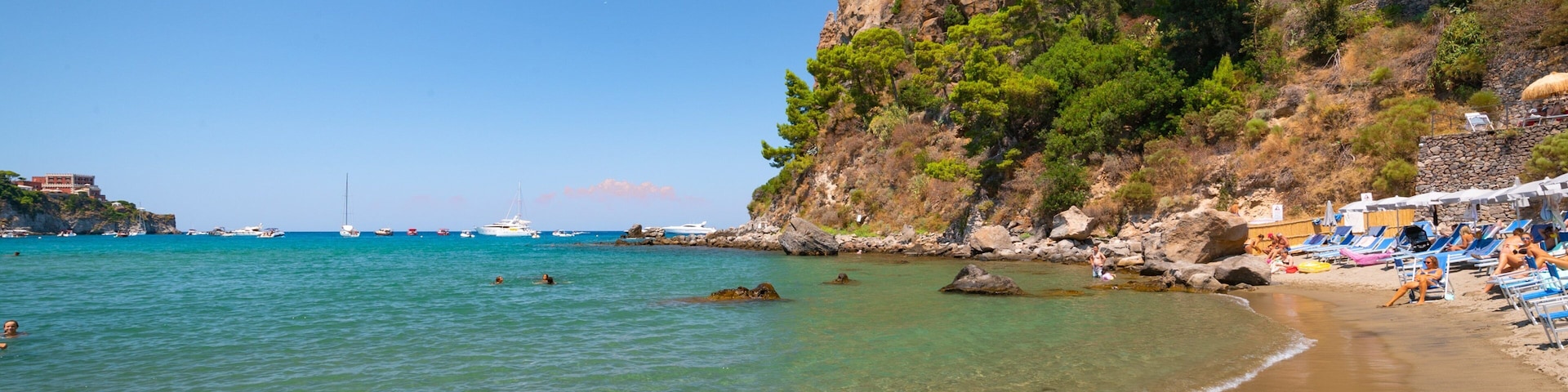 Bay of San Montano showing rocky coastline, general coastal views and a beach