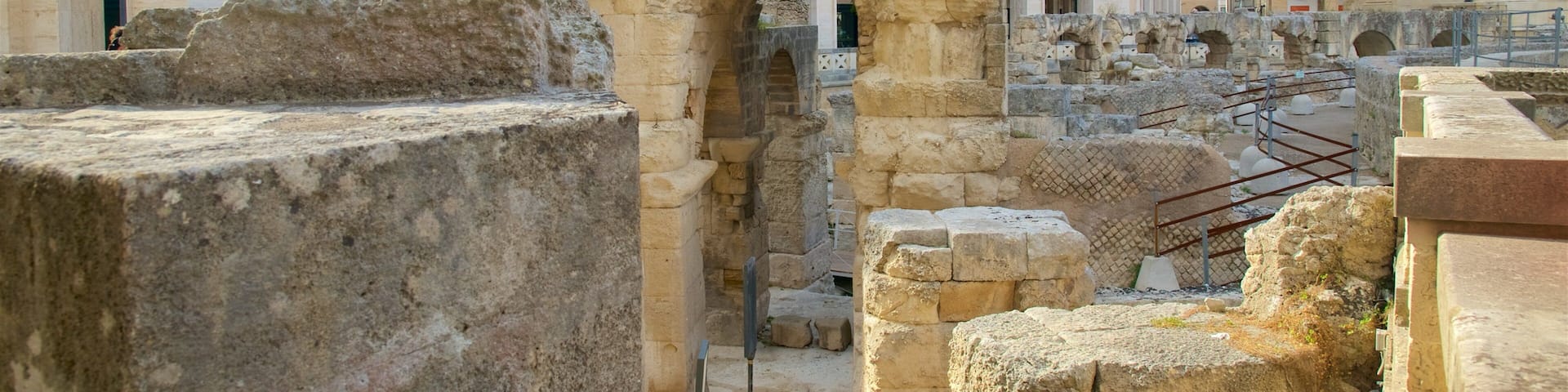 Roman Amphitheater showing heritage architecture and building ruins