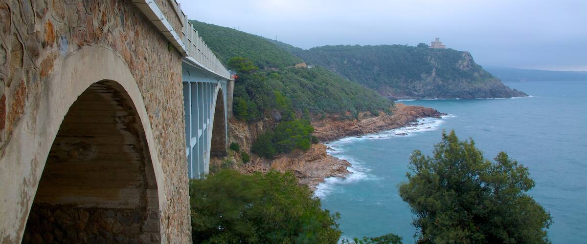 Castello Sonnino mostrando un puente, vista general a la costa y costa rocosa