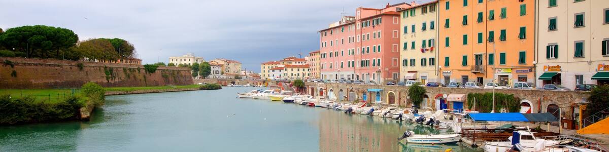 Fortezza Nuova showing a coastal town, boating and a marina