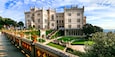 elegant Miramare Castle and its historic park on the Adriatic coast, Trieste, Italy. XIX Century white palace by the sea.