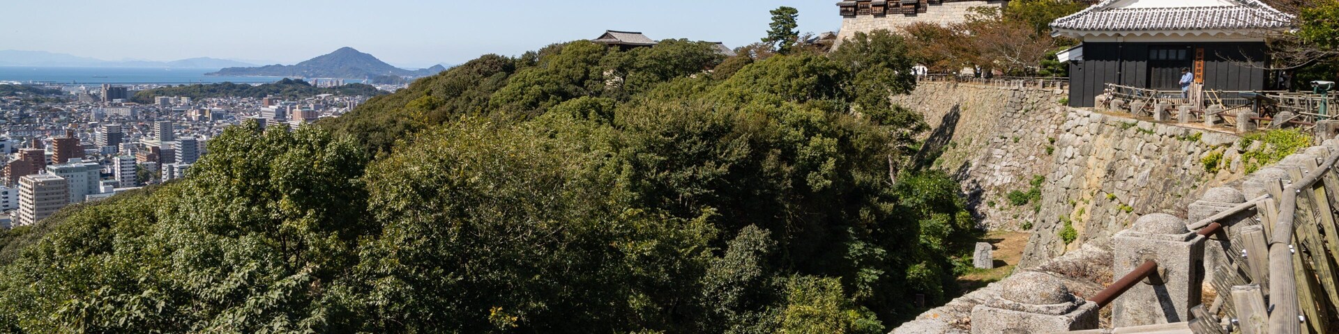 Matsuyama Castle featuring landscape views, heritage elements and a small town or village