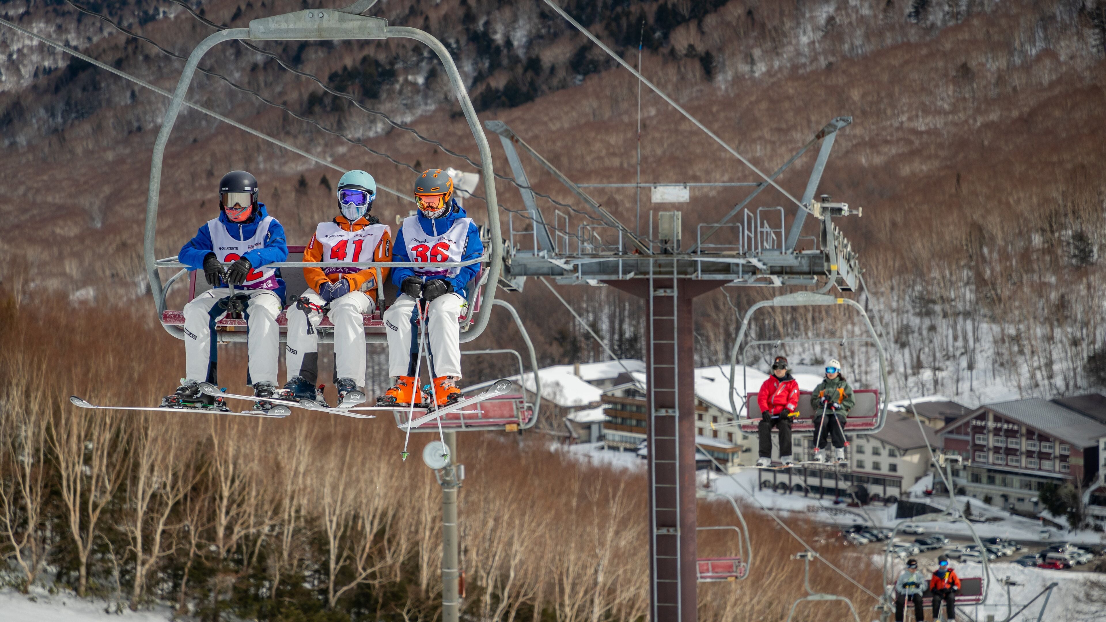 Shiga Kogen Ski Area which includes a gondola and snow skiing as well as a small group of people