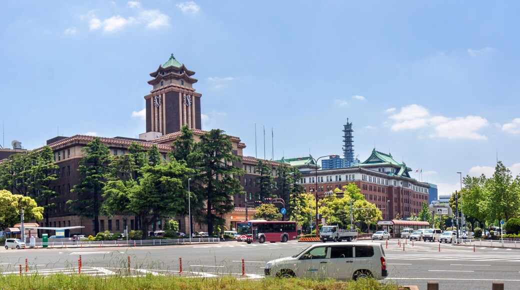 Nagoya, Japan: City Hall and busy crossing of Otsu Dori and Dekimachi Dori roads