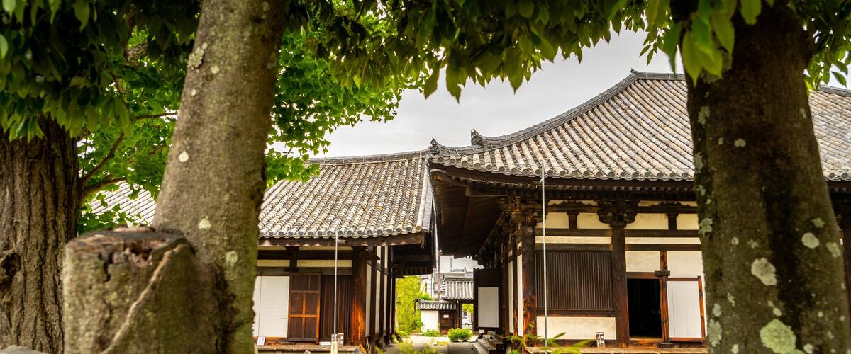 Gango-ji Temple which includes a temple or place of worship and heritage elements