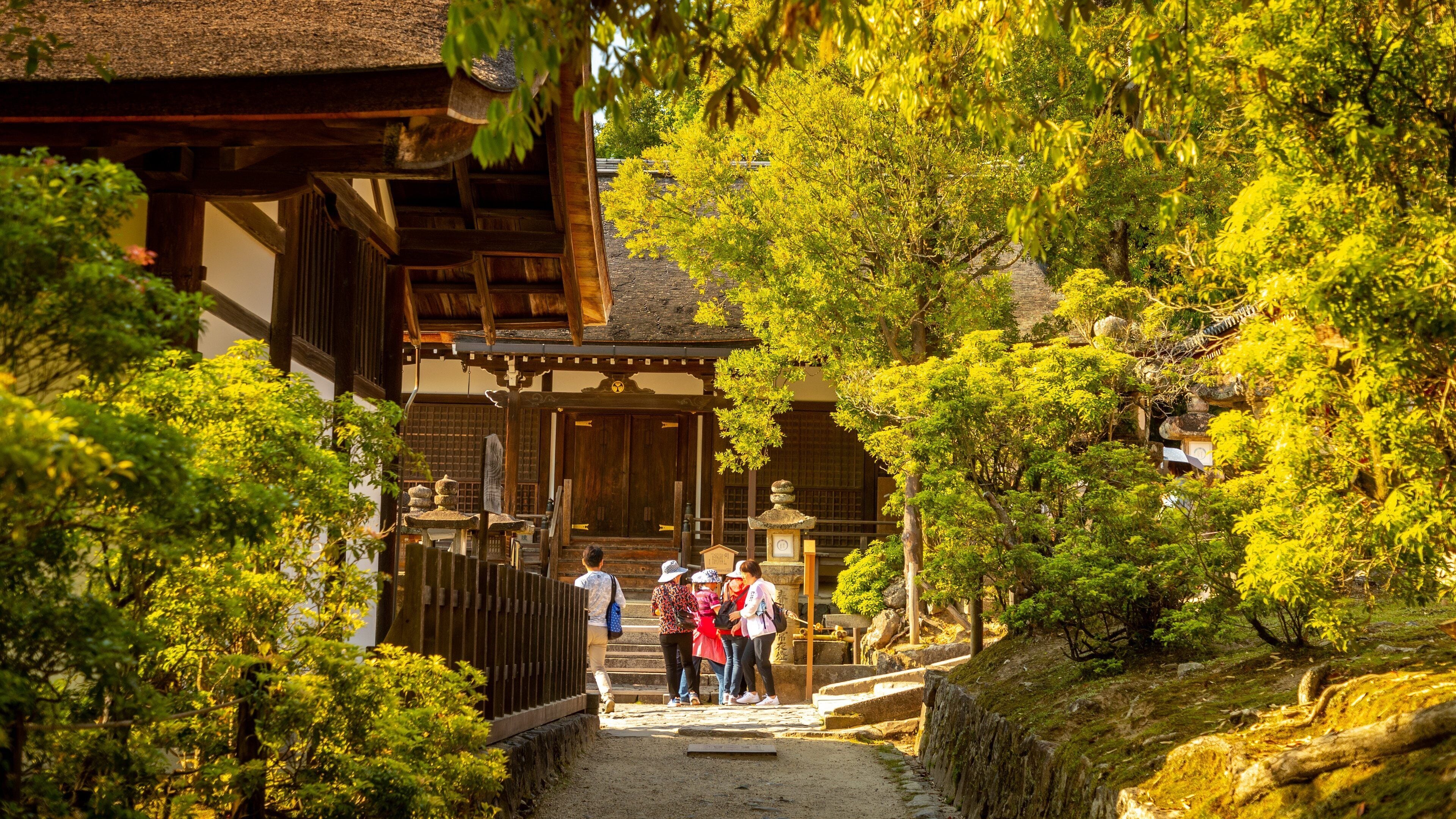 Kasuga Shrine showing a temple or place of worship as well as a small group of people