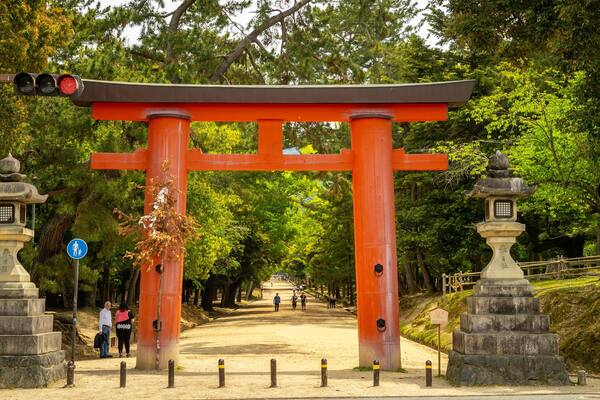 Nara Park which includes a park and heritage elements