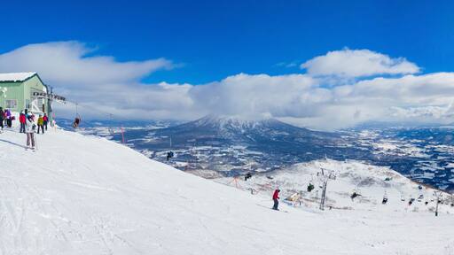 Ski slopes with a snow volcano in the background (Niseko, Hokkaido, Japan)