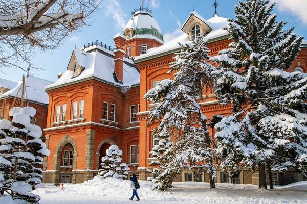 Former Hokkaido Government Office Building showing snow and heritage architecture