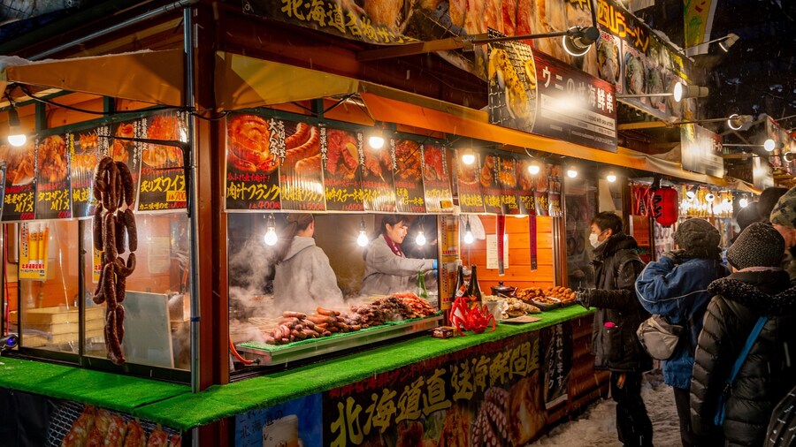 Odori Park which includes markets, night scenes and food