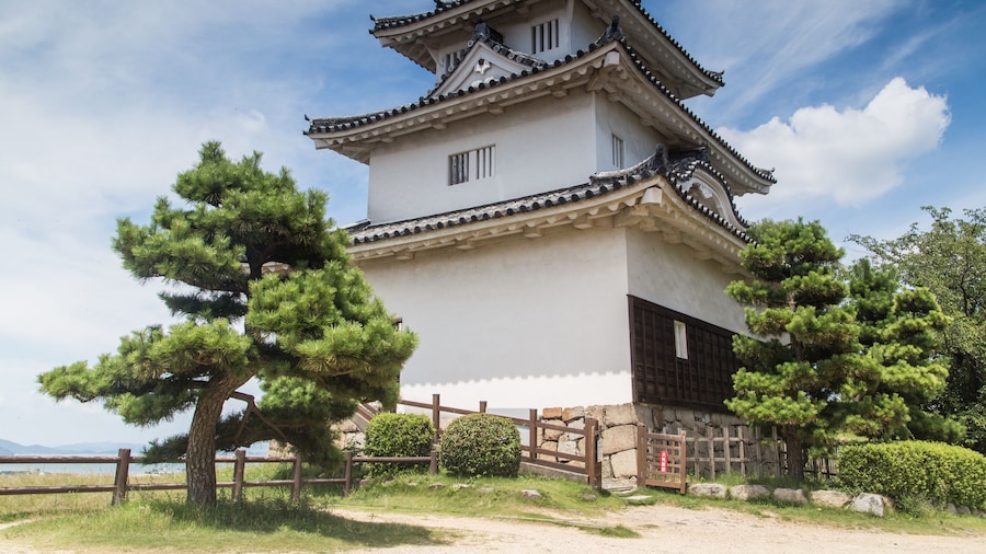 Low angle shot of the magnificent Uwajima Castle captured under the blue sky in Japan