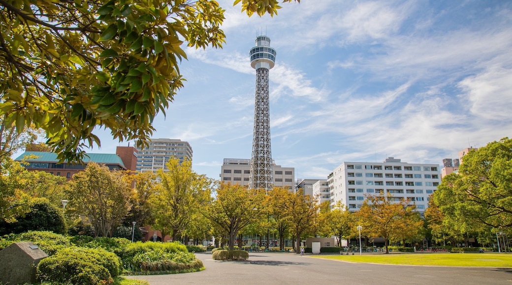 Yokohama Marine Tower which includes views and a garden