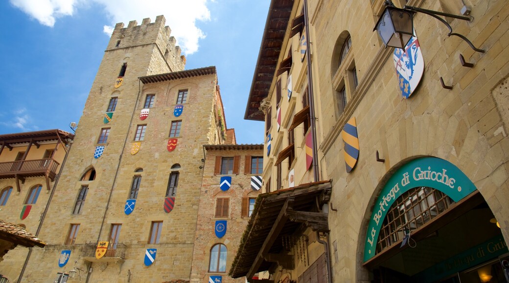 Piazza Grande featuring heritage architecture and signage
